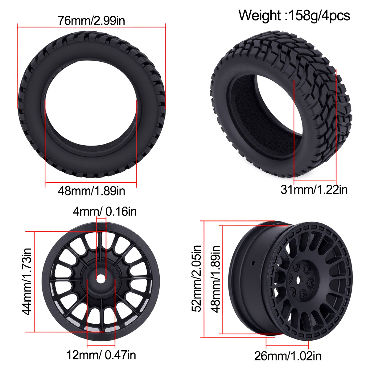 1.9inch 75*31mm Rubber Plastic - Tamiya Model Rc Car ulasan dan harga